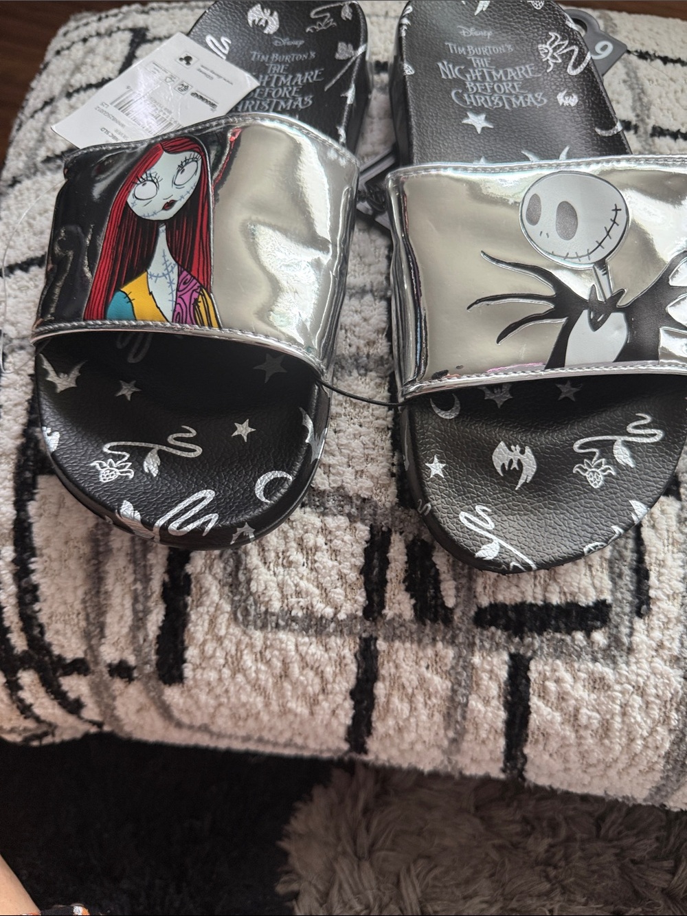 The Nightmare Before Christmas Kids' Silver Jack & Sally Slide Sandals